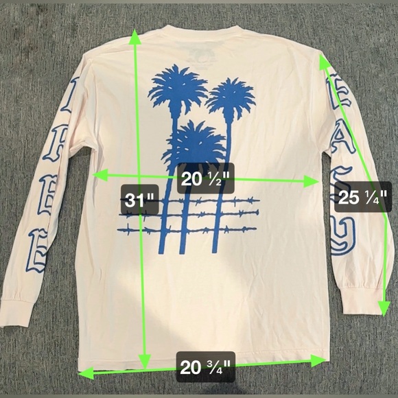 Free & Easy Palm Tree Barb Wire Long Sleeve Baby Pink Tee T Shirt - Picture 8 of 11